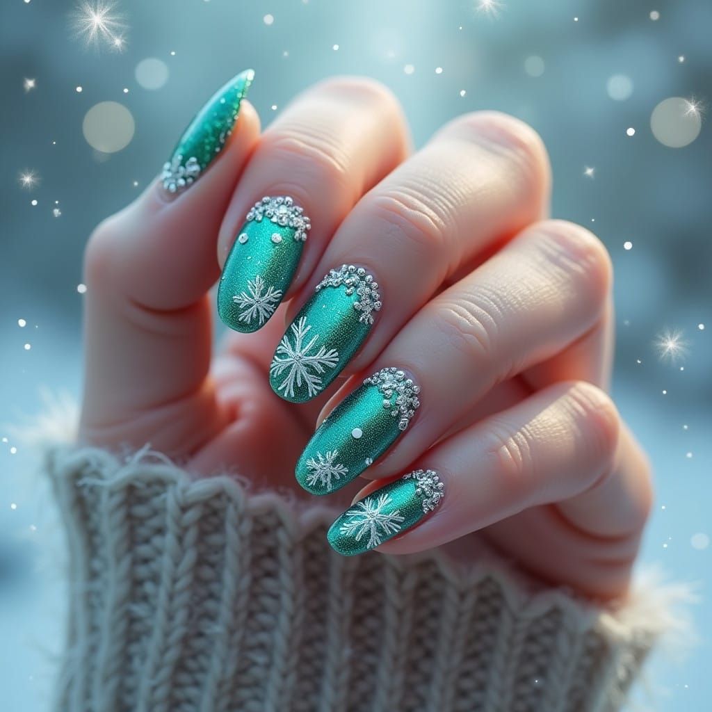 Luxurious Winter Wonderland Gel Nails in Hyper-Realistic Sty...