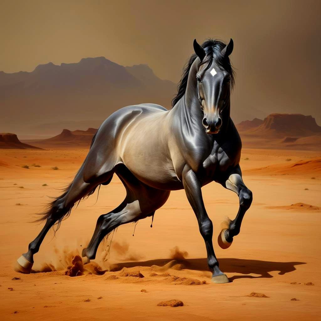 Lusitano Horse in Surreal Desert Landscape