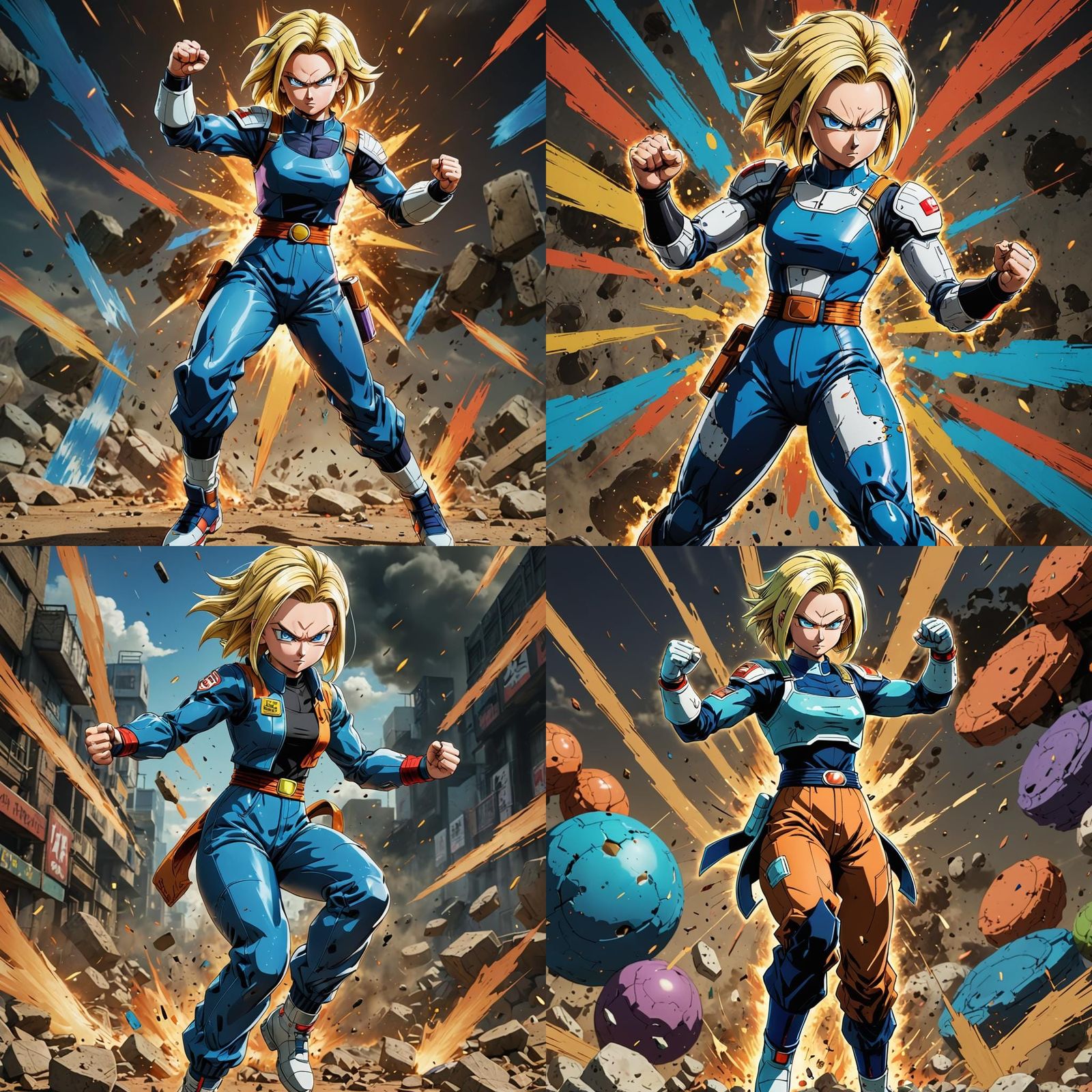 Android 18 Action Pose in Hyperrealistic Style