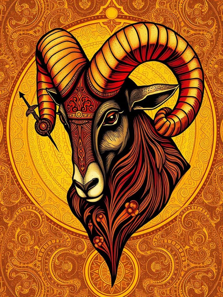 Majestic Aries Zodiac Symbol in Art Nouveau Style
