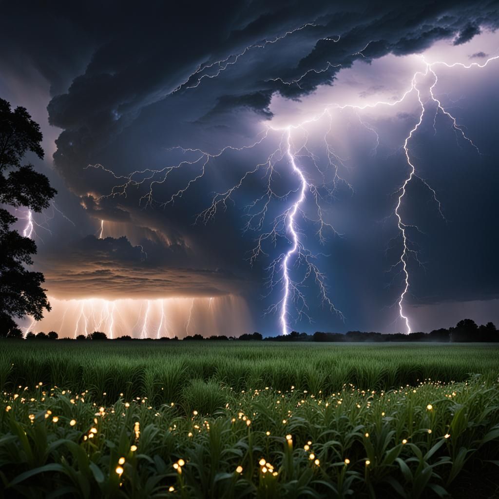 Lightning Storm Turns to Fireflies: Dreamlike Scene