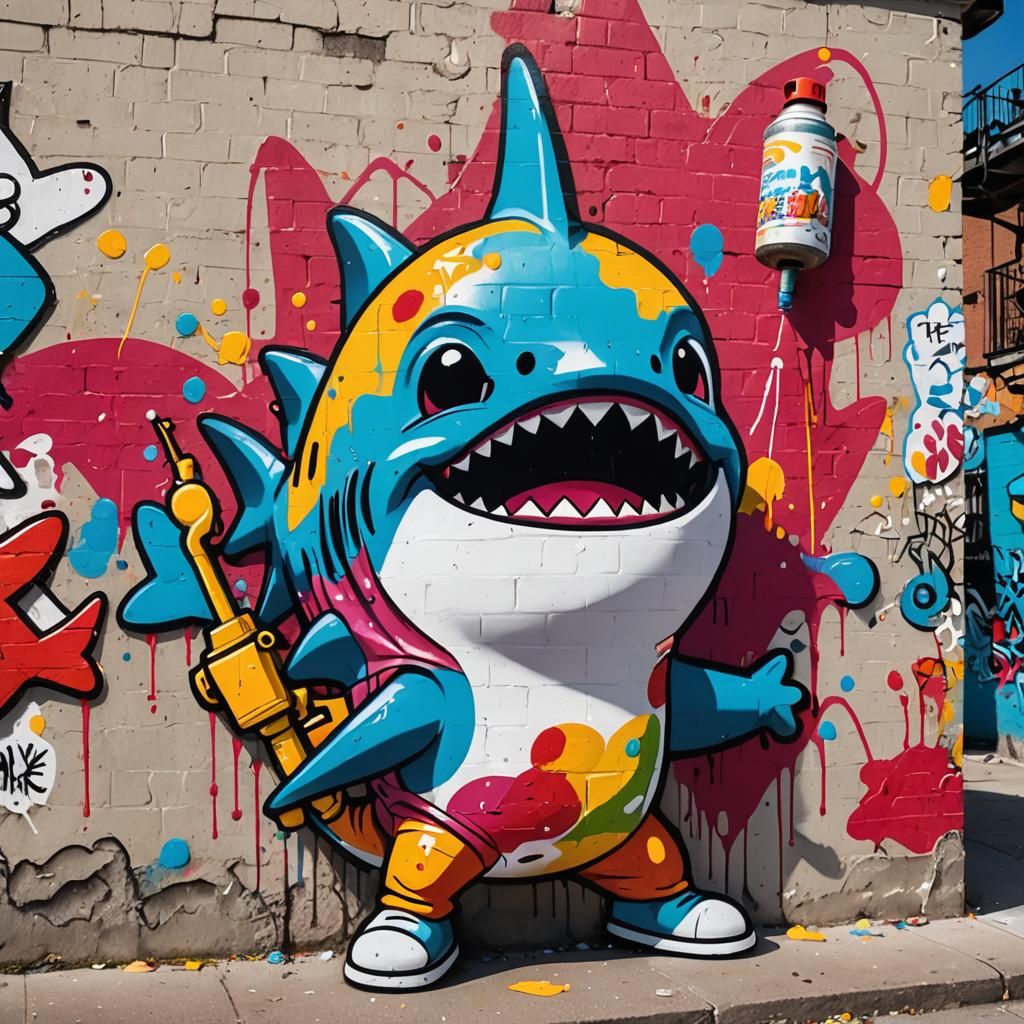 Baby Shark Graffiti Art in Haring Style