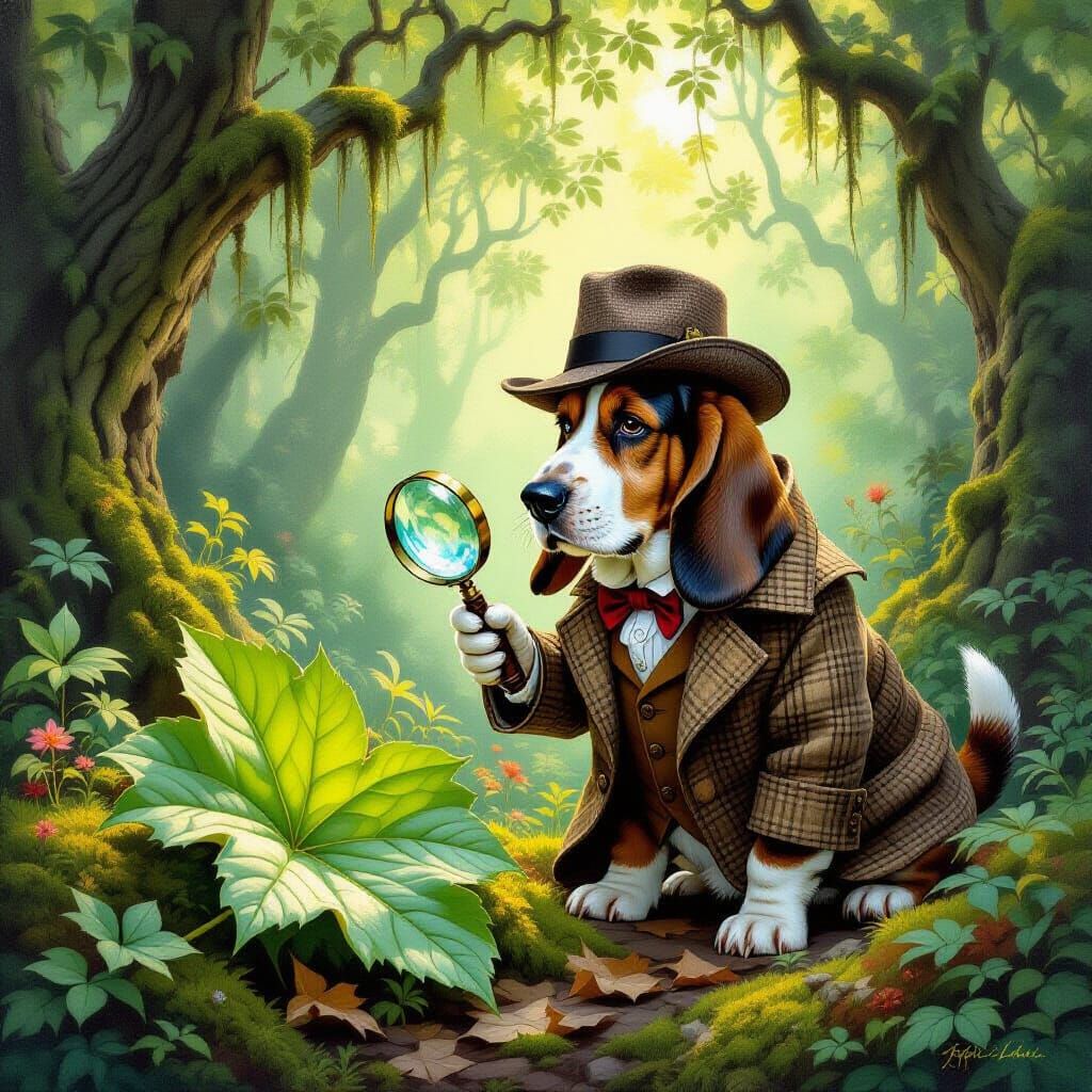 Victorian Basset Hound Detective in Enchanted Forest