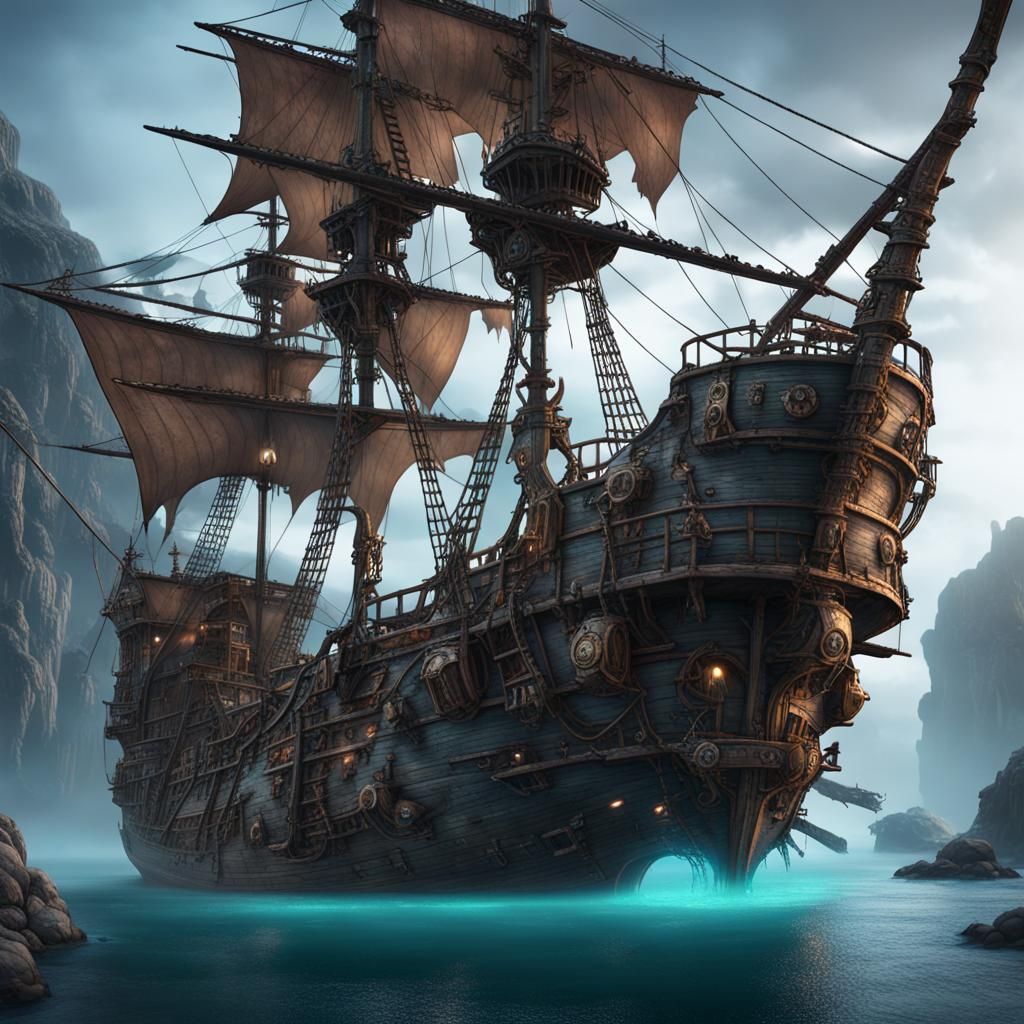 Ghost Pirate Ship in Detailed Matte Painting