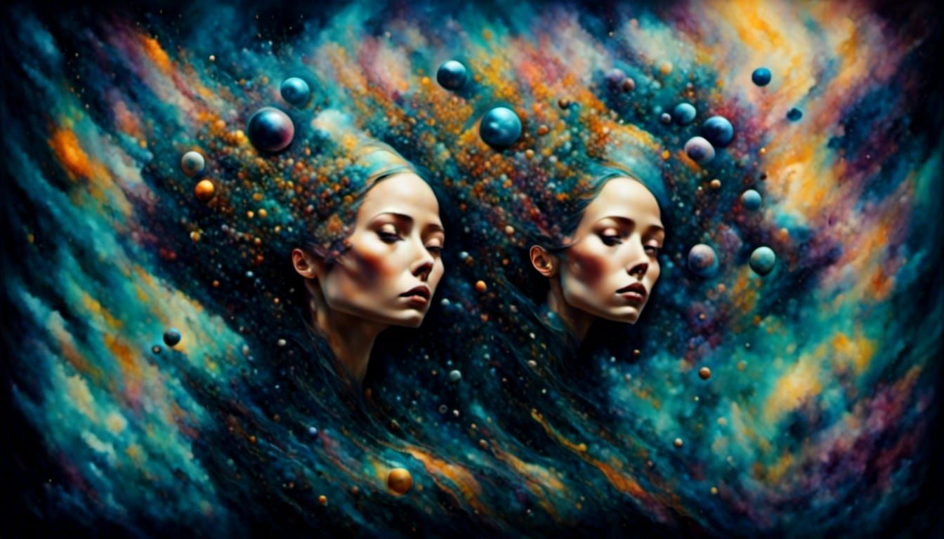 Celestial Portrait with Nebula, in Oil Painting Style