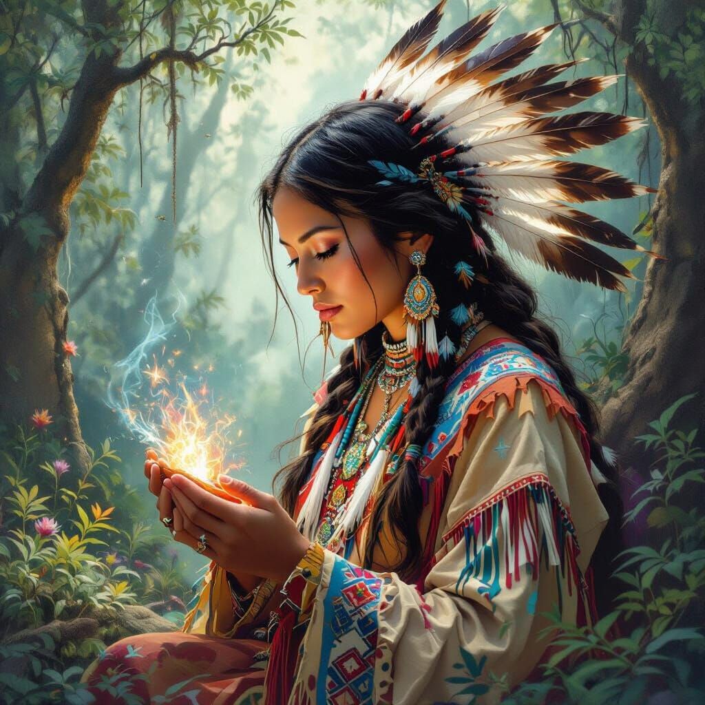 Native American Dream Checker in Mixed Artistic Styles