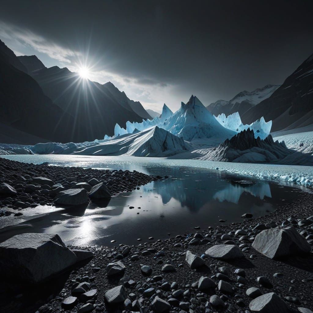 Magical Glacier Under a Black Sun