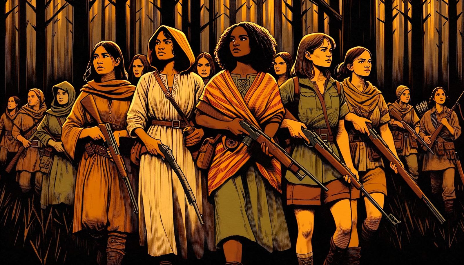 Women Warriors in Post-Impressionist Style