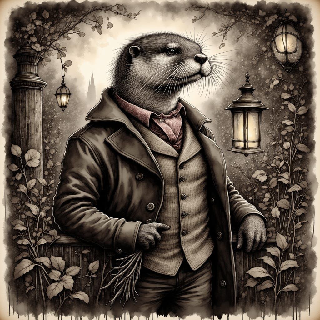 Victorian Otter Suitor in Misty English Estate
