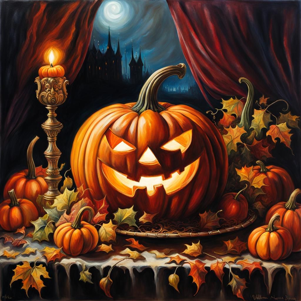 Artistic Halloween Carved Circus Pumpkin Painting
