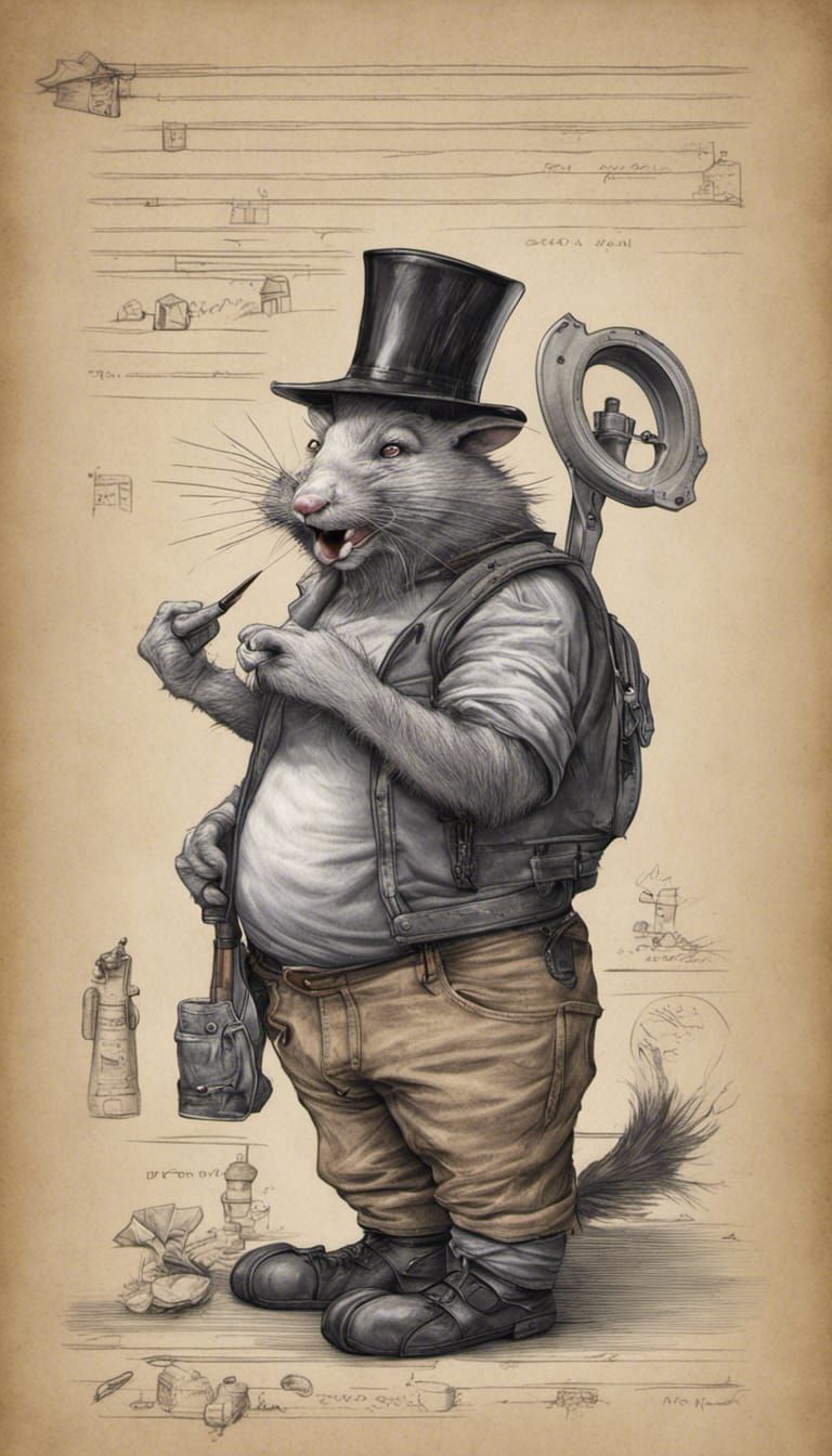 Ultra-Realistic Pen Drawing: Greaser Rat Snowman