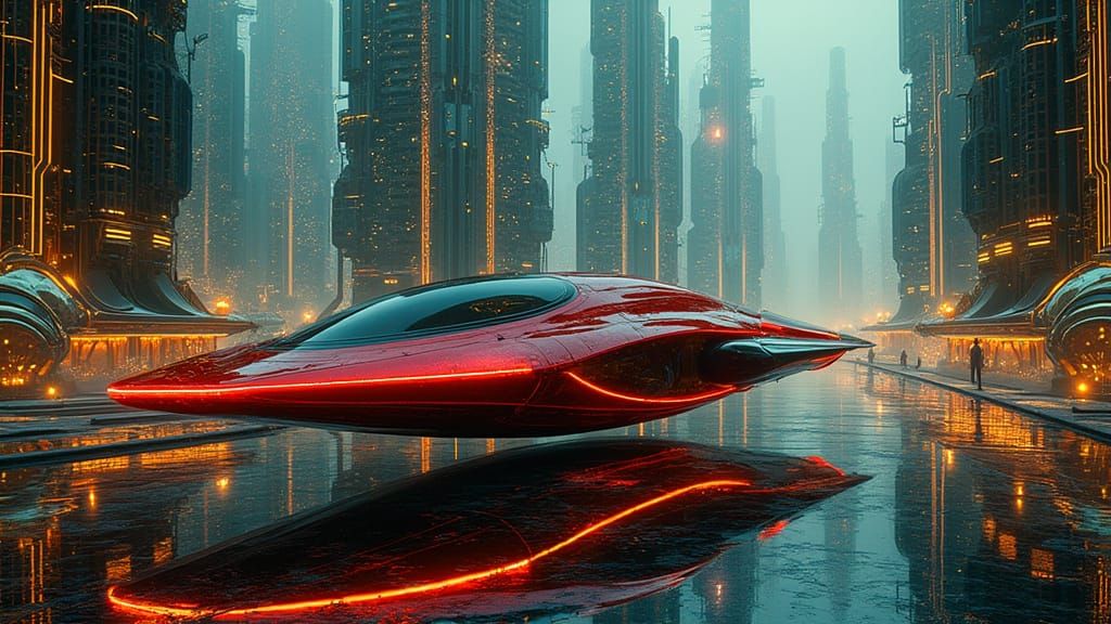 Gustav Klimt-Inspired Futuristic Spaceship at a Cosmic Space...