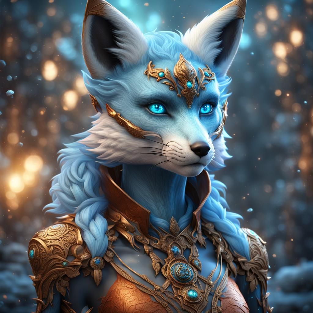 Anthropomorphic Fox with Ice Eyes, Fantasy Concept Art