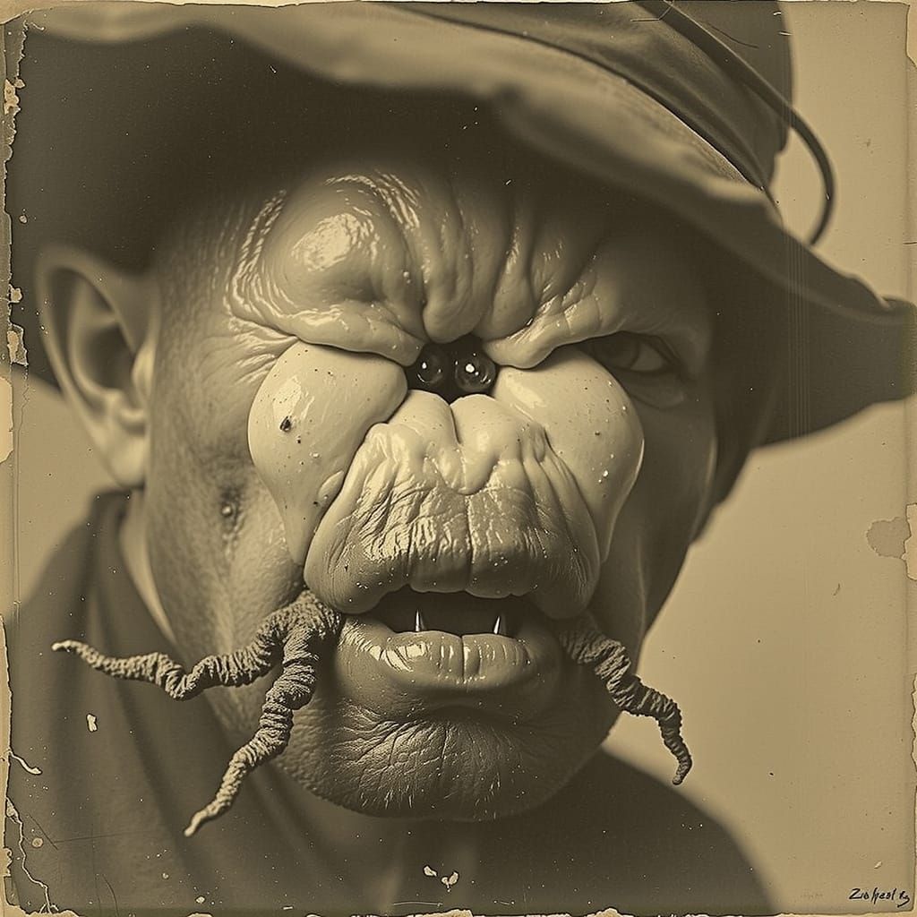 Grotesque Mouth Detail in Gritty Photogravure Style
