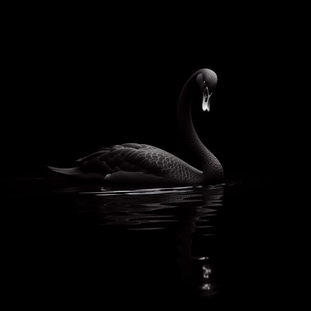Elegant Black Swan on a Dark Lake