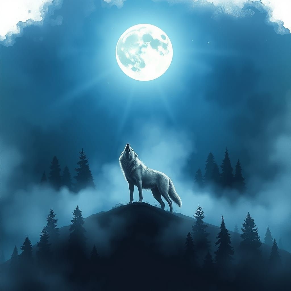 Majestic Wolf Under Autumn Moonlight