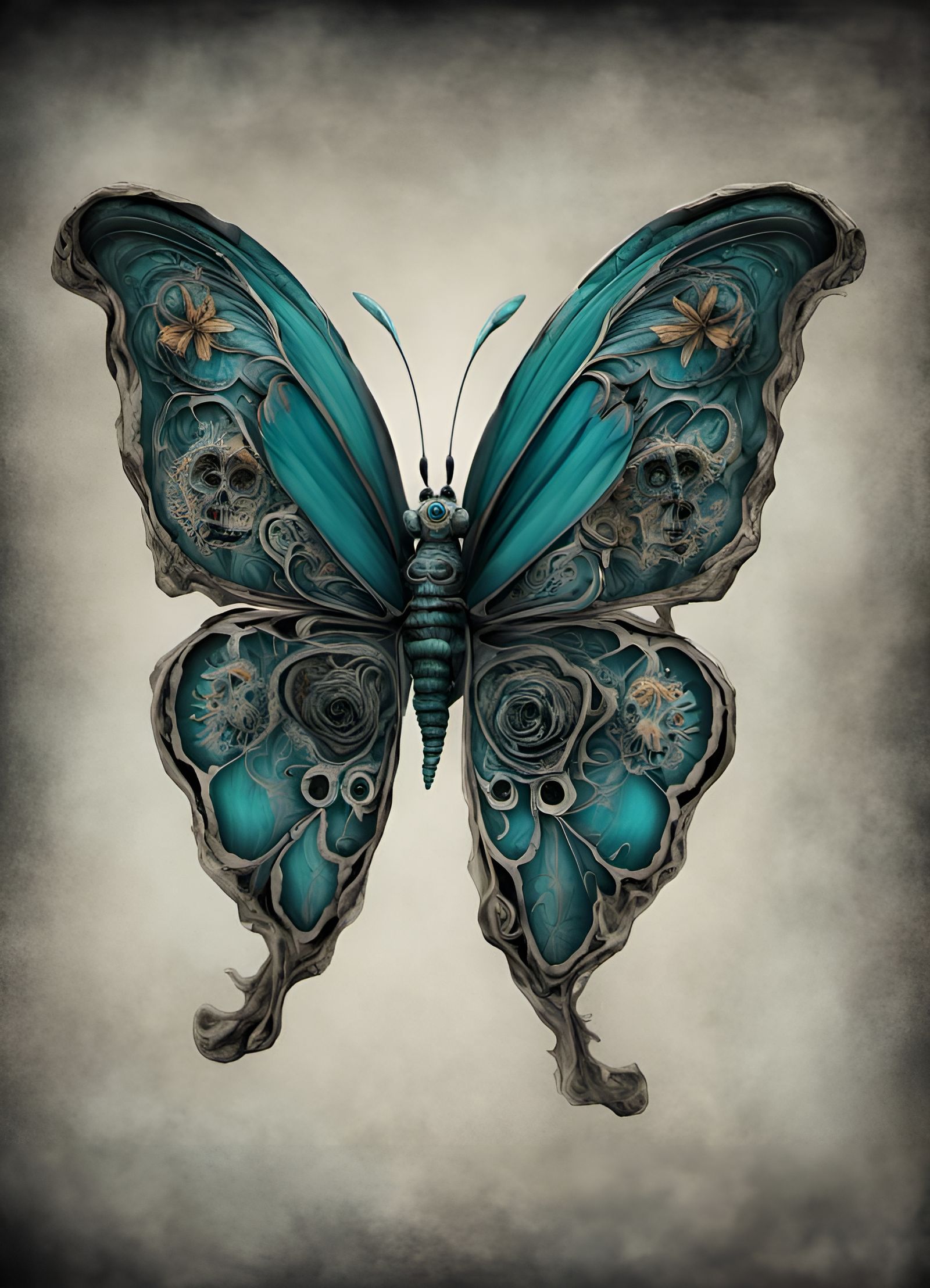 Teal skeletal butterfly