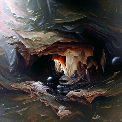 Dark Cave in Oil Painting Style