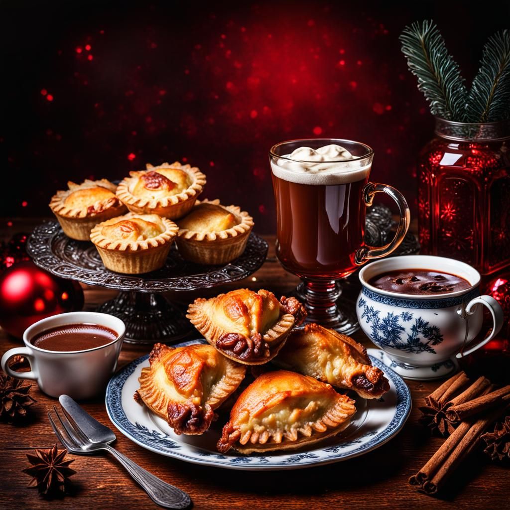 Festive Still Life with Christmas Bauble and Mince Pies