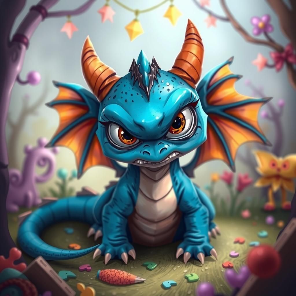 Adorable Blue Dragon with Mischievous Grin