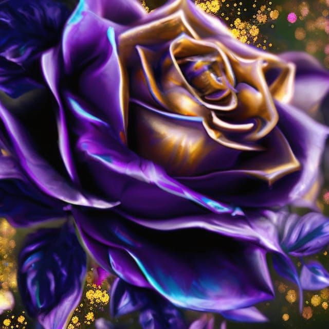 Fairy and Gold-Trimmed Purple Rose: Digital Matte Painting