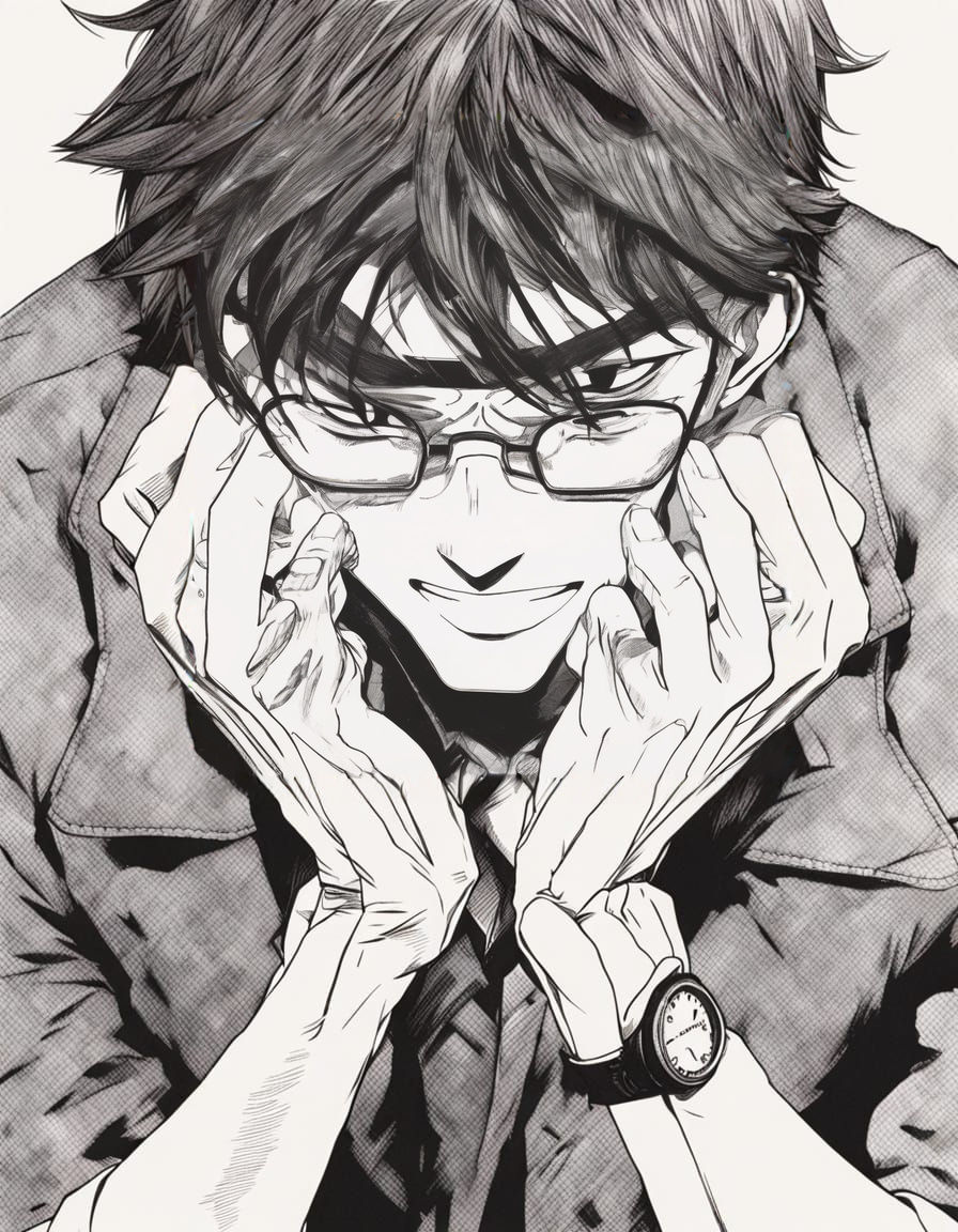 Young Man in Agony, Intense Black-and-White Manga Illustrati...