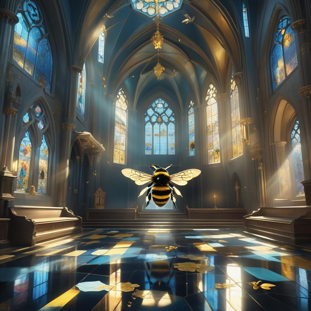 Bumblebee Drifting Through Church, Surreal Concept Art