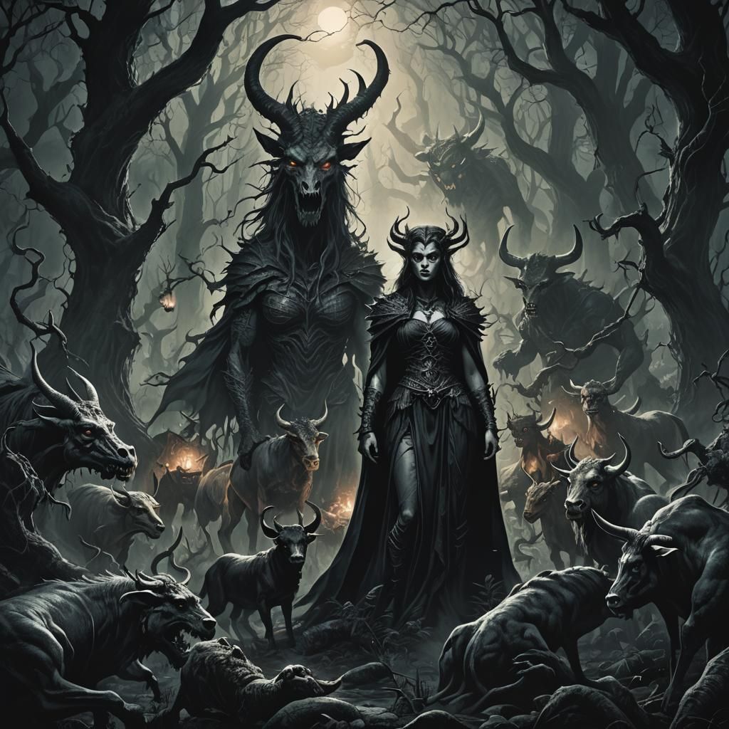 Mysterious Woman with Mythical Features in Dark Fantasy