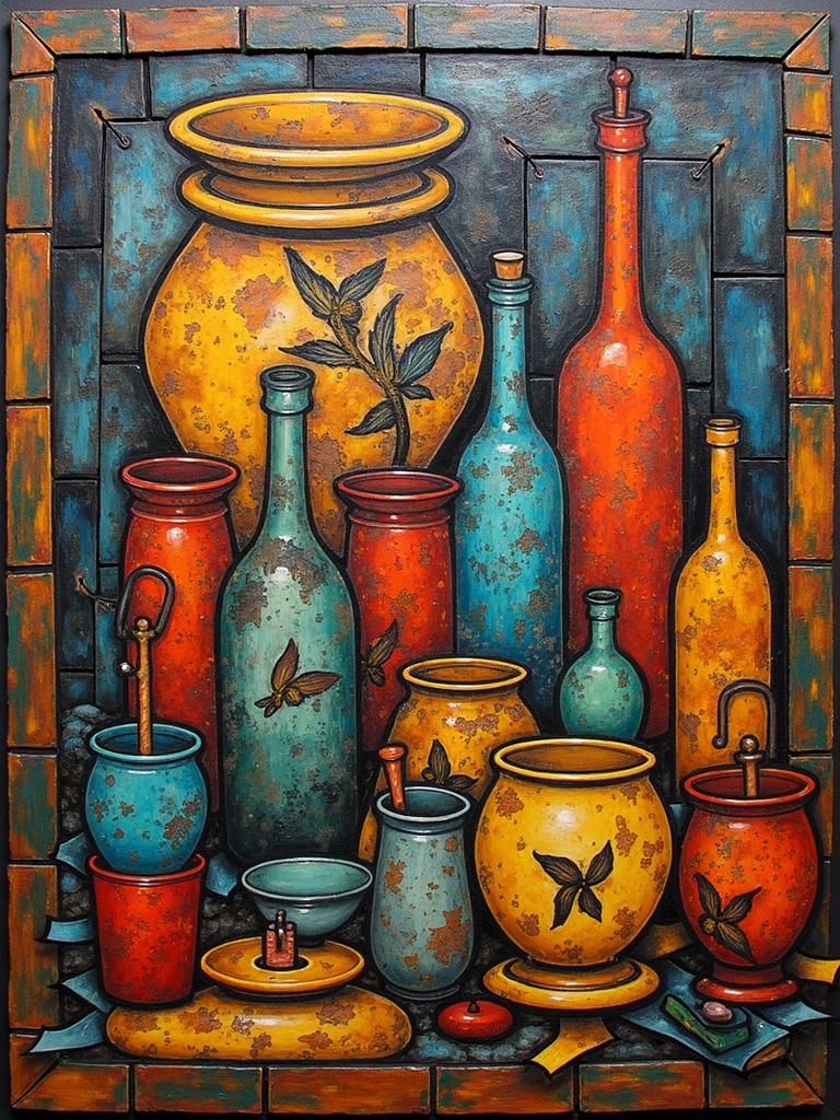 Cubist Kintsugi Art Depicting Alcoholism