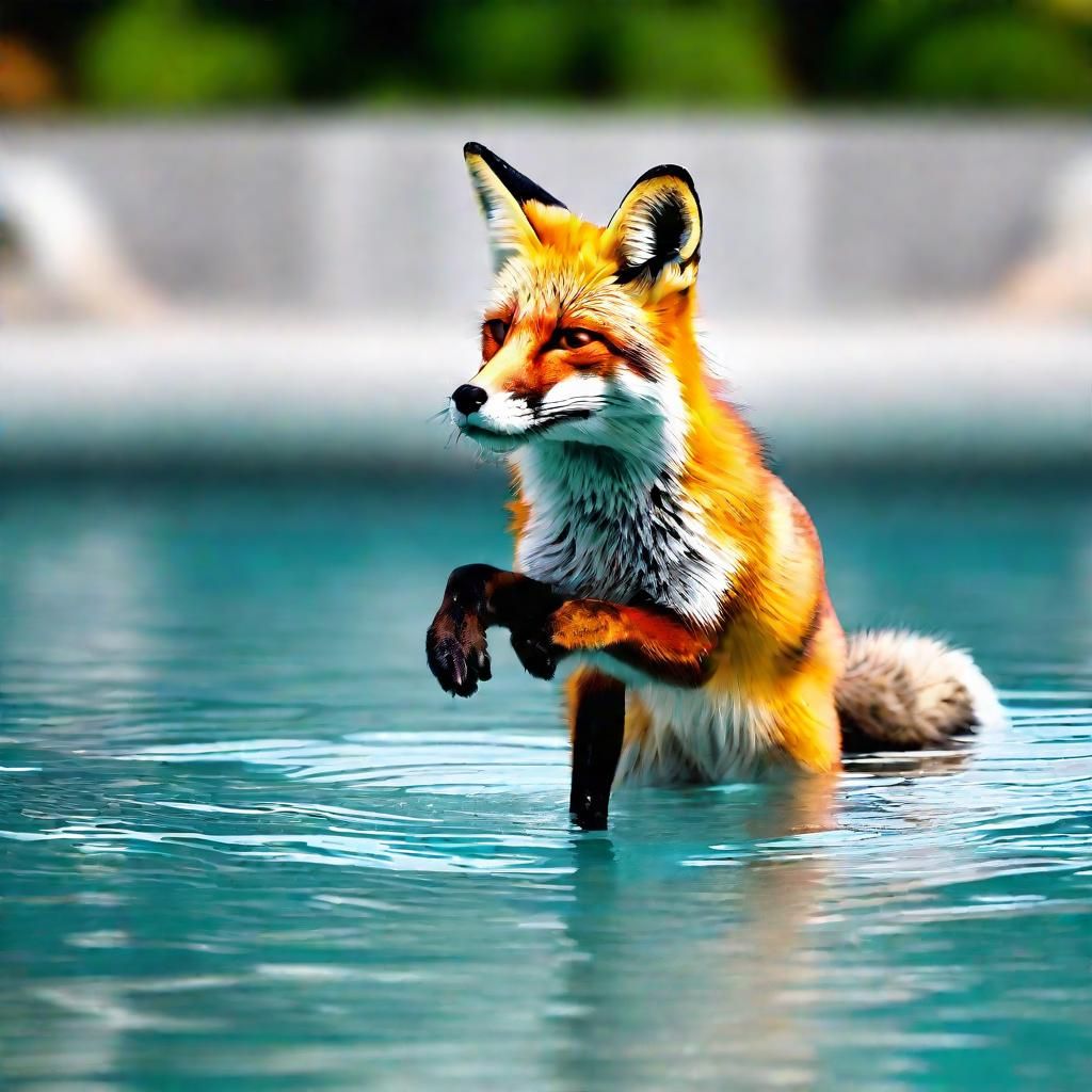 Fox Swimming in a Pool