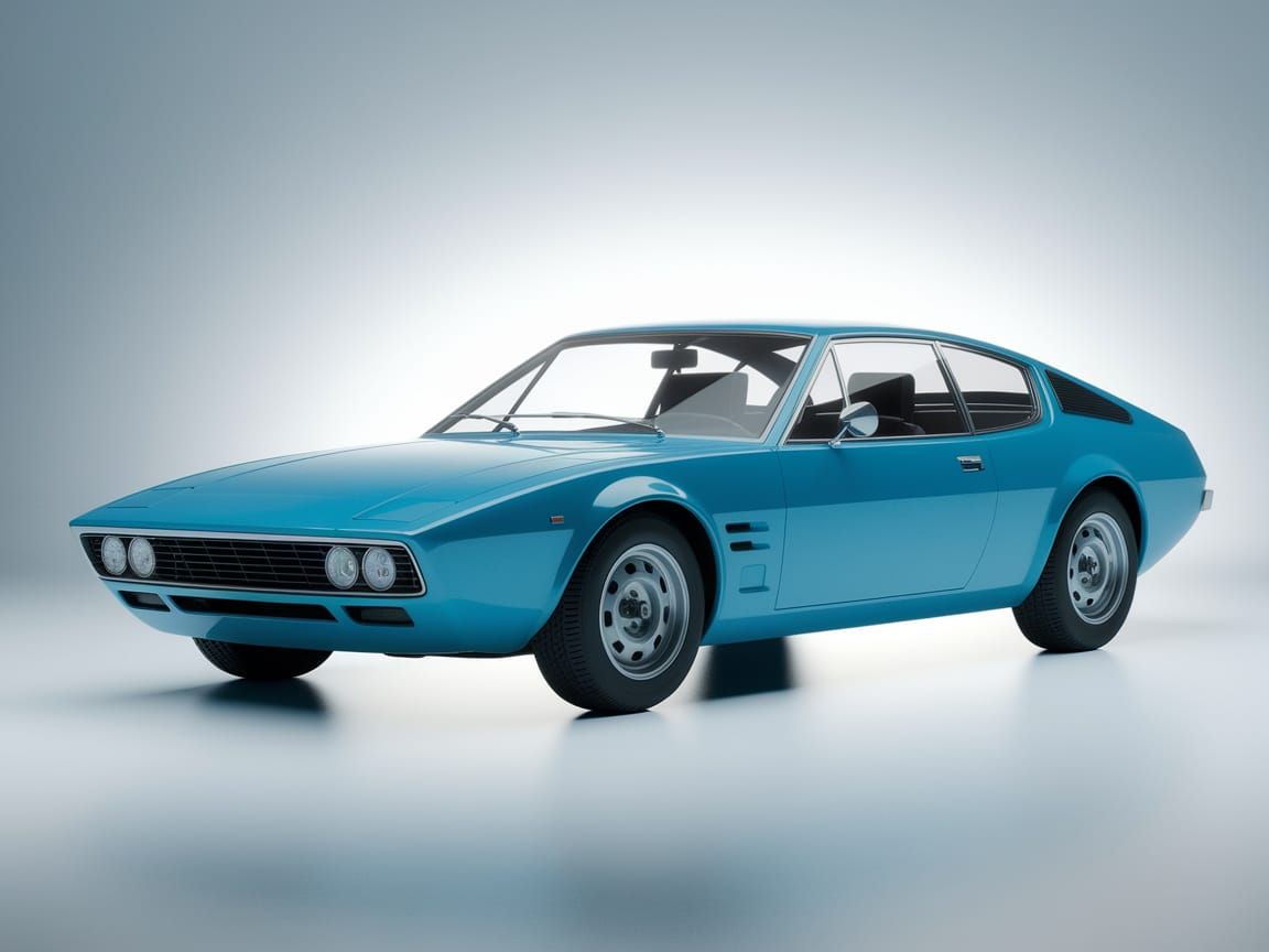 1970s Italian Coupe in Azure: Photorealistic Studio Shot