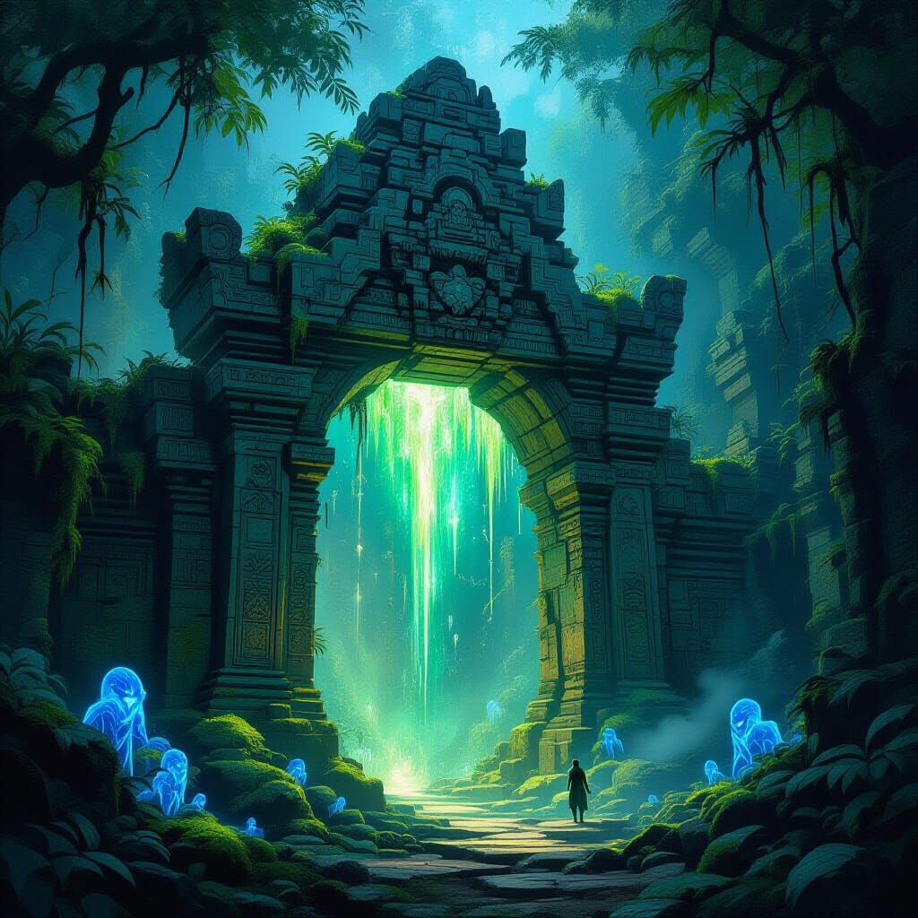 Magical Archway in Jungle Temple, Epic Fantasy Art