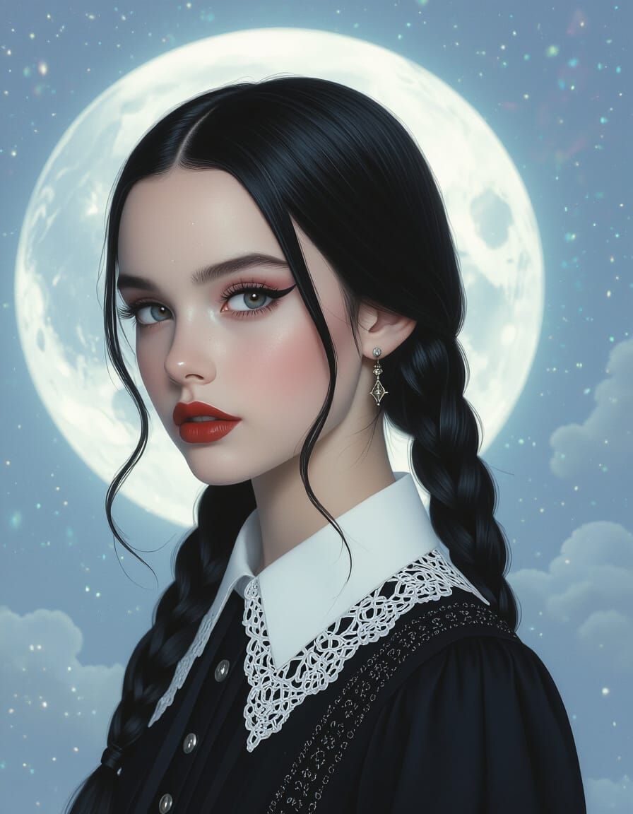 Wednesday Addams Portrait in Digital Illustration