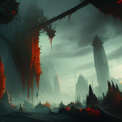 Detailed Matte Painting of Bleeding Person in Deep Color