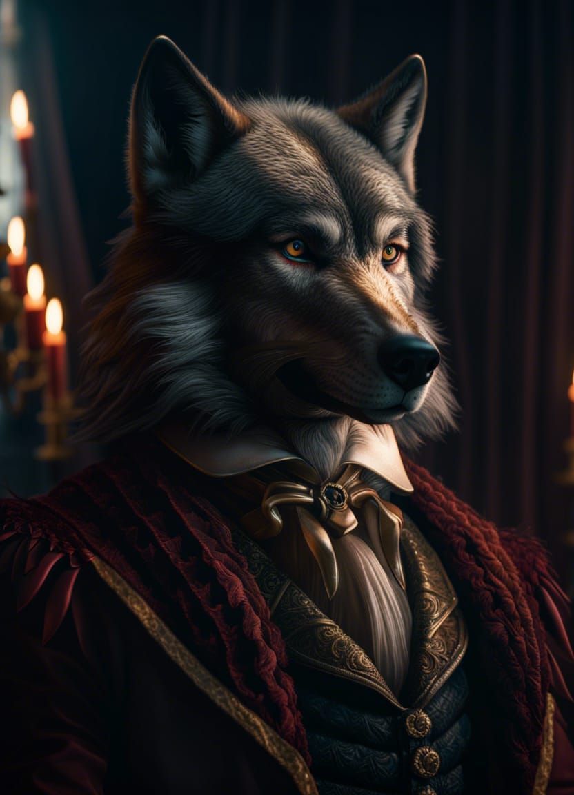 Victorian Wolf Man Portrait in Dark Fantasy Style