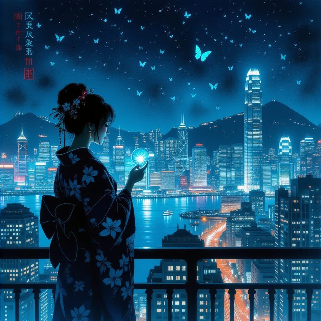 Ancient China Kimono with Glowing Butterflies