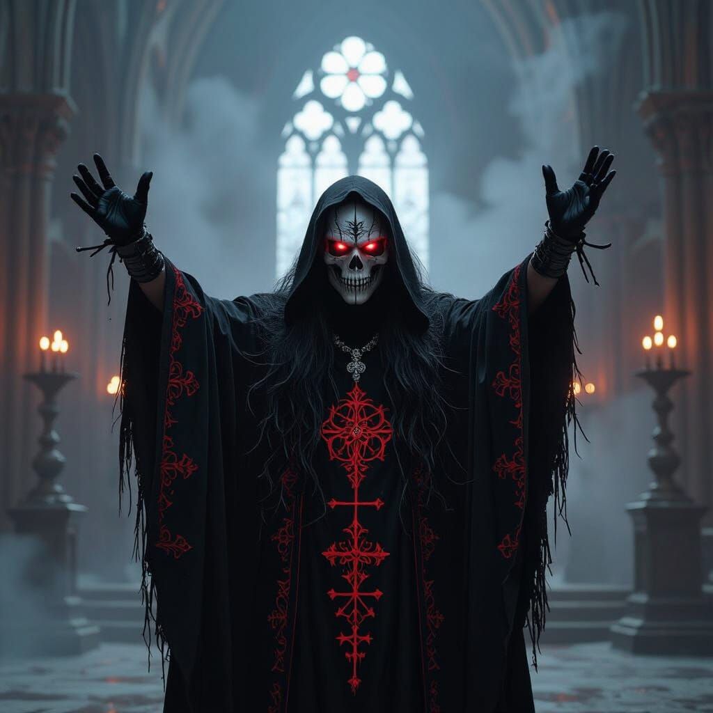 Occult Wrestler in Gothic Cathedral, Dark Biomechanical Styl...
