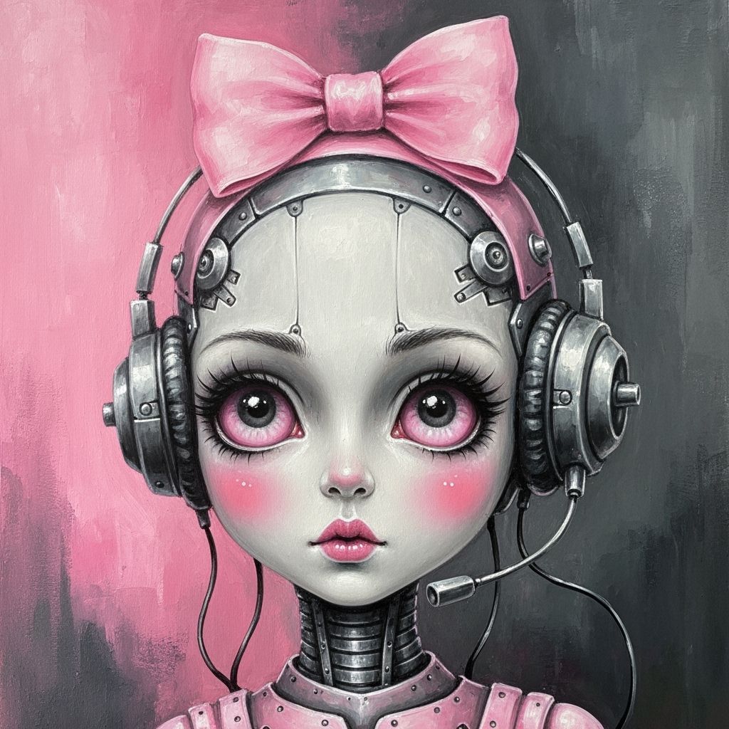 Steampunk Robotic Woman with Expressive Eyes in Fine Art Sty...