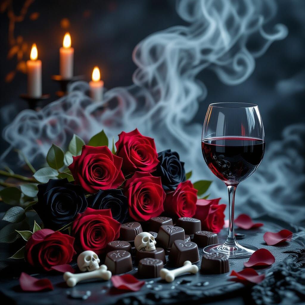 Dark Romance Halloween & Valentine's Day Roses and Wine