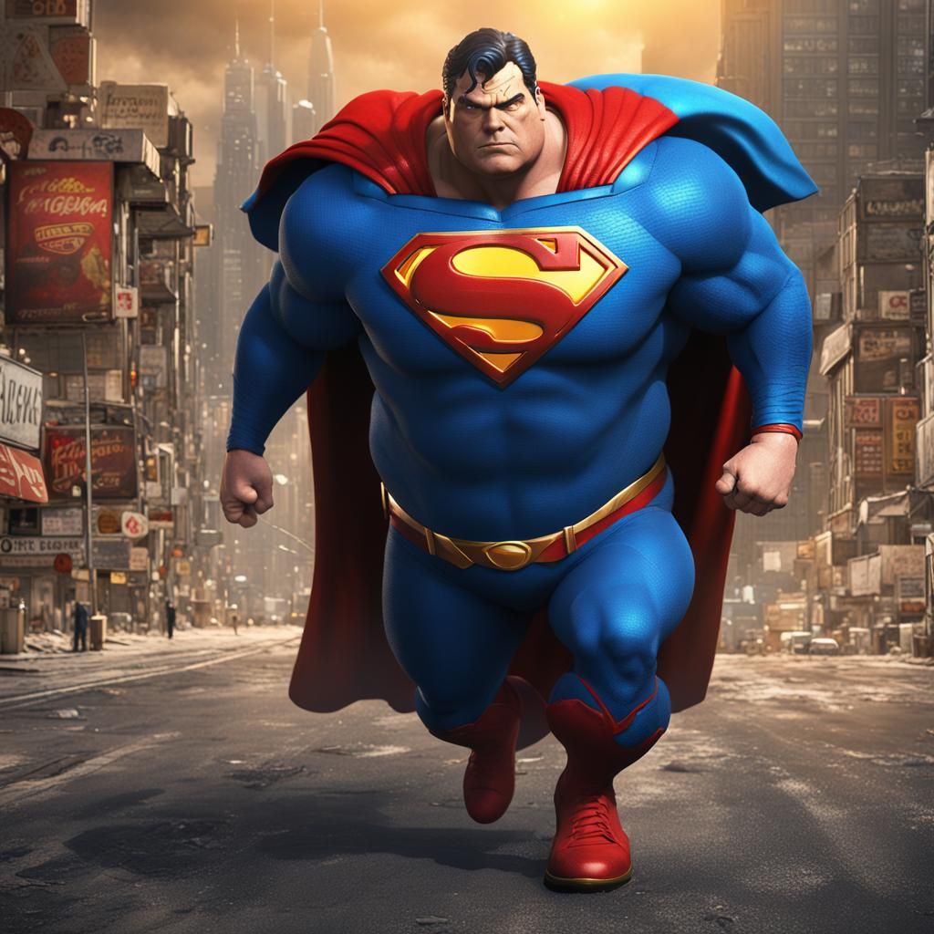 Obese Superman: Detailed Matte Painting in 8k