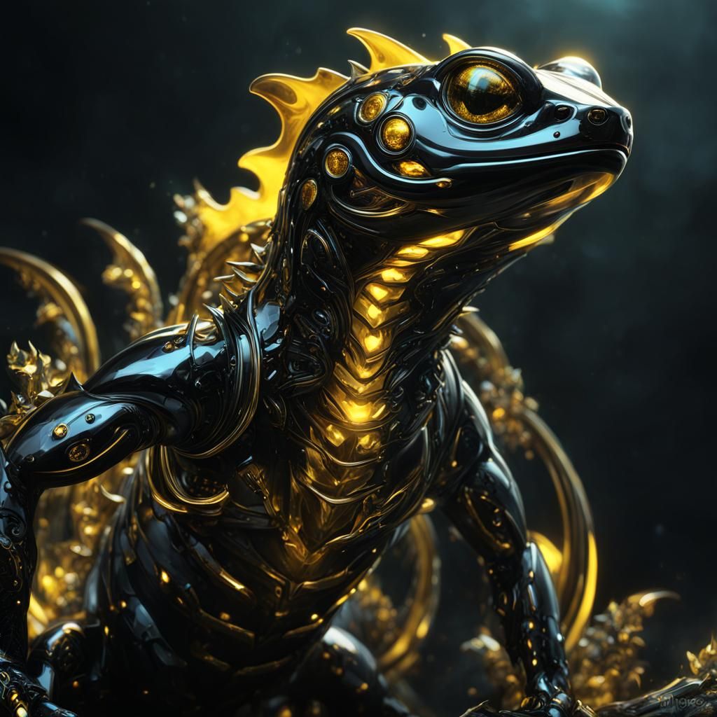 Glowing Metal Salamander in Sci-Fi Style