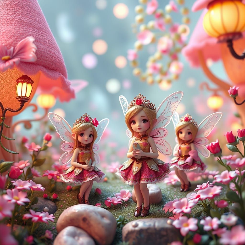 Whimsical Fairyland With Tiny Fairies in 3D Anime Style