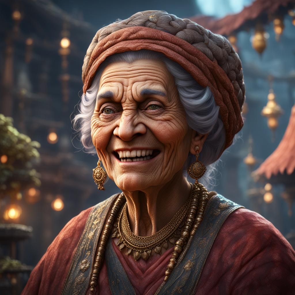 Smiling Old Woman: Detailed Matte Painting