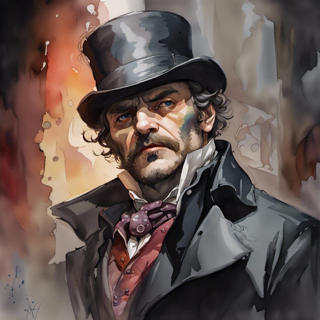 Evil Jack the Ripper Watercolor Portrait in Hyperrealism