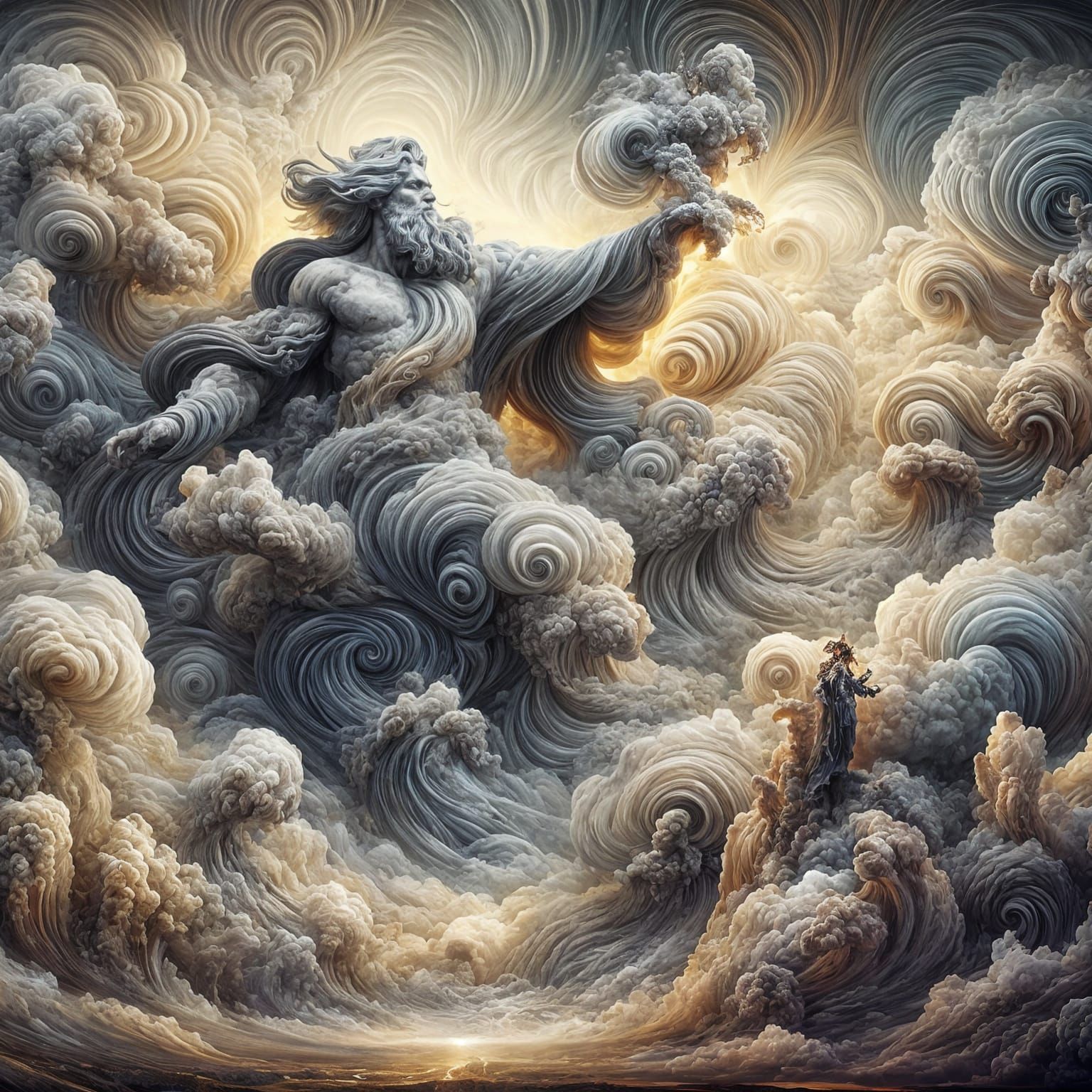 Zeus in Swirling Clouds: Maximalist Fantasy Art