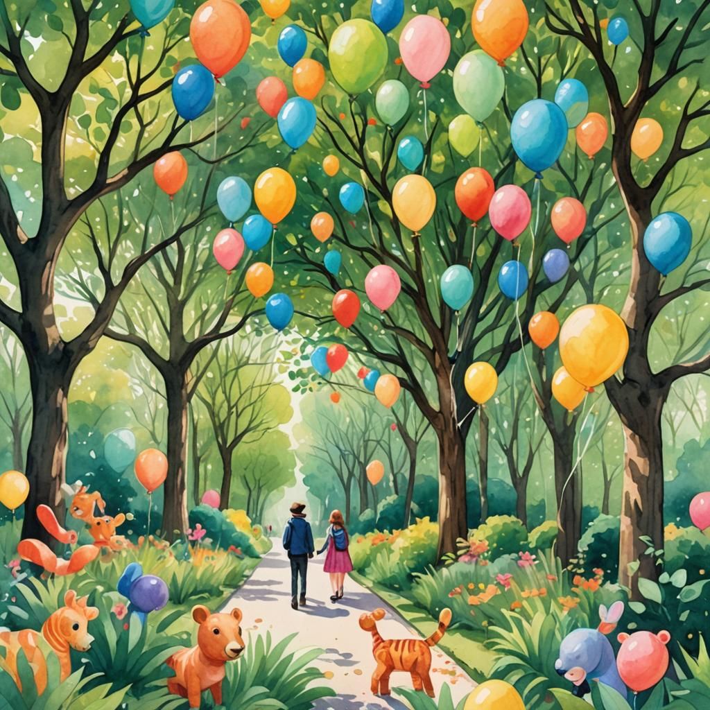 Whimsical Balloon Zoo in Impressionist Style