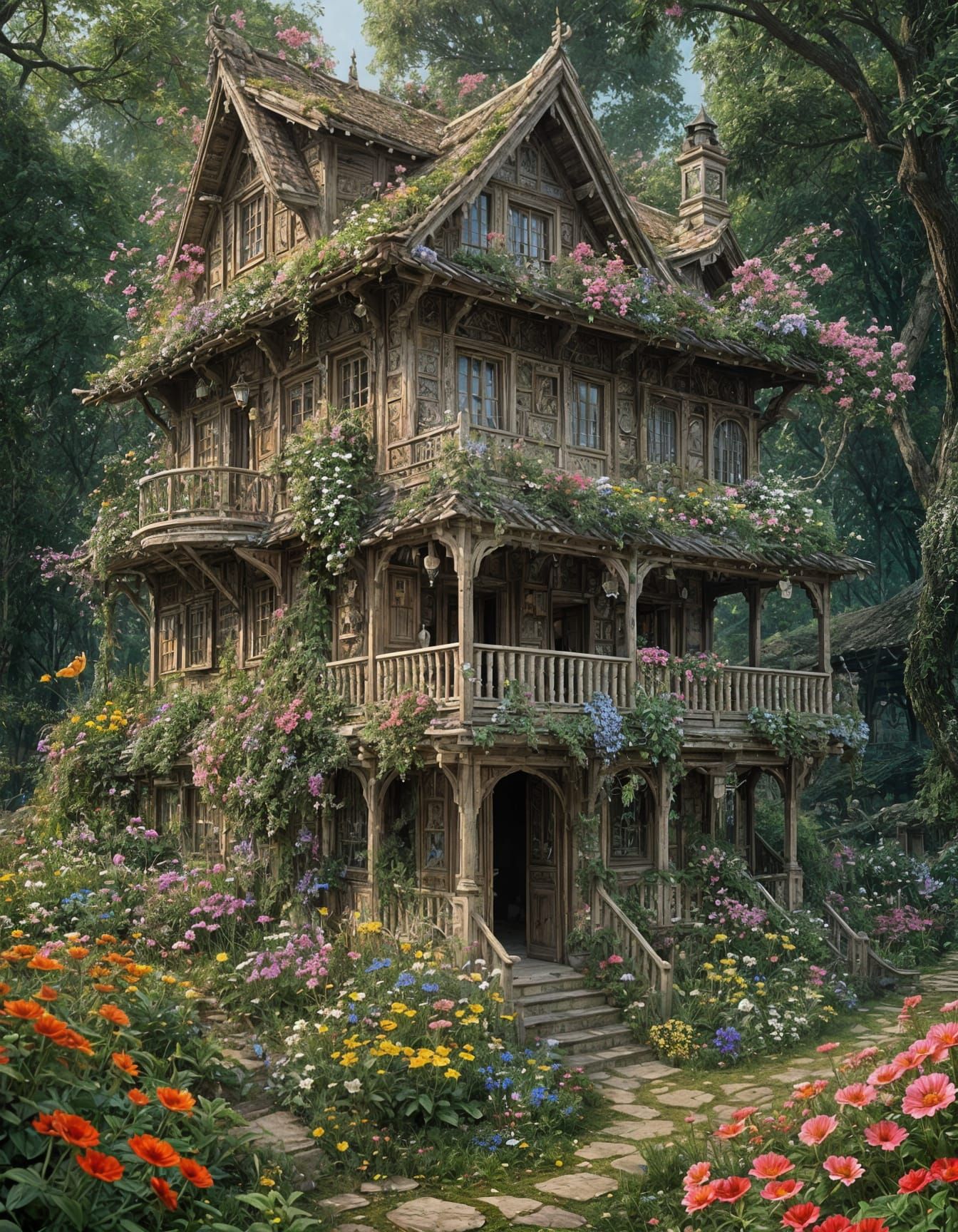 Intricate Flower Palace: A Fantasycore Cottage