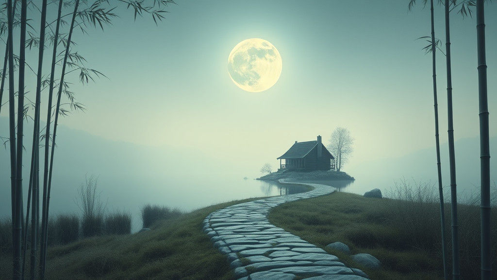 Moonlit Cottage Landscape in Hiroshige Style