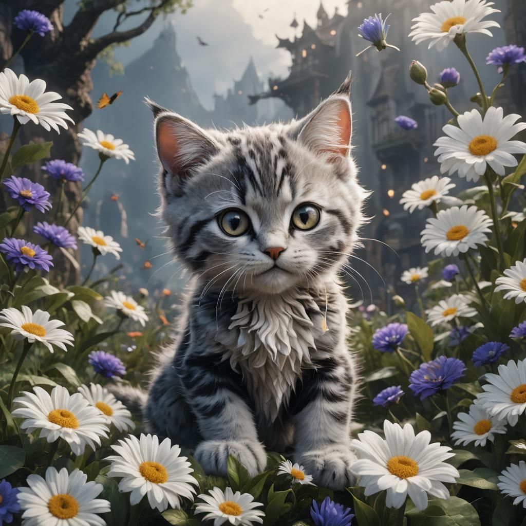 Fantastical Flying Cat in Detailed Digital Painting