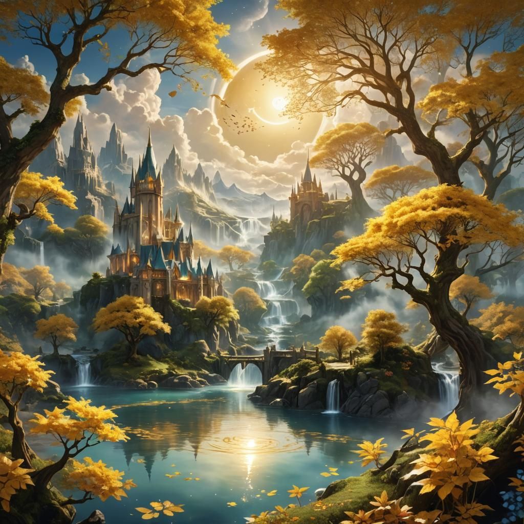 Celestial Elven Kingdom with Golden Moon